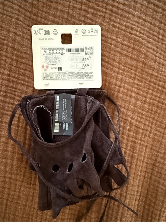 Zara Accessories - Zara woman’s Dark Brown Suede Fingerless Lace-Up Gloves